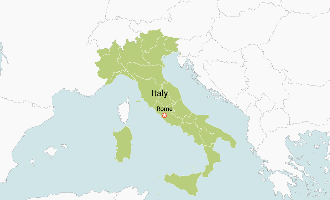 Map of Italy Color Coded by Region