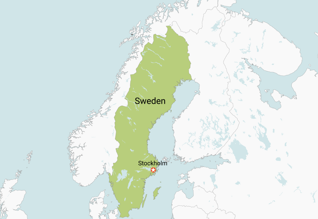 Map of Sweden Color Coded by Region