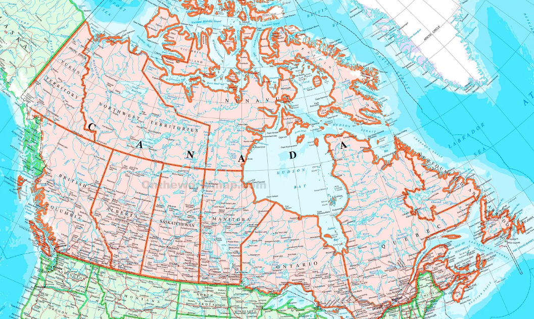 Map of Canada Color Coded by Region