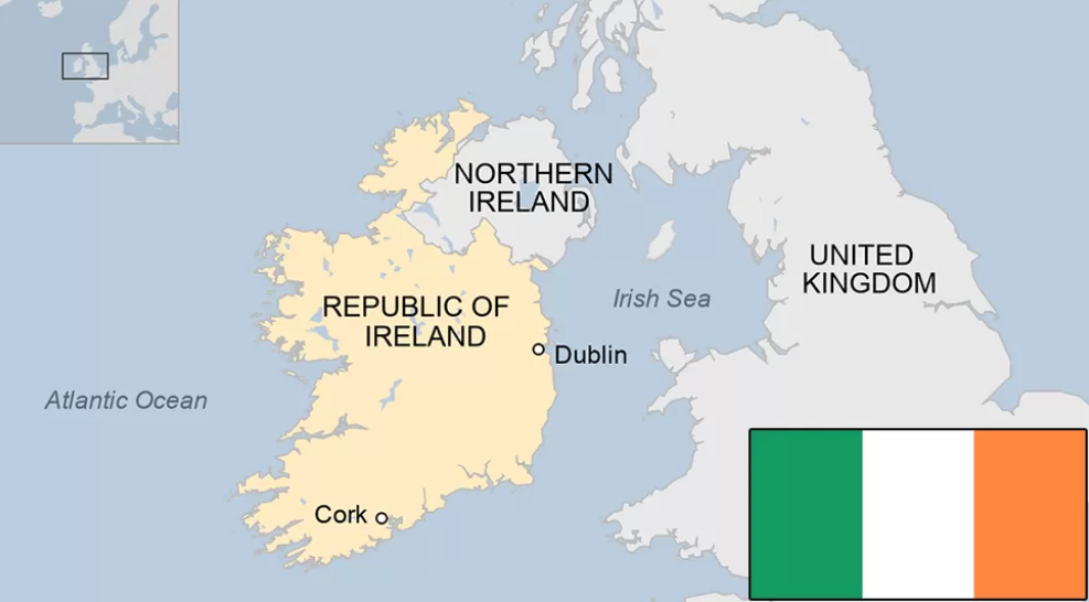Map of Ireland Color Coded by Region
