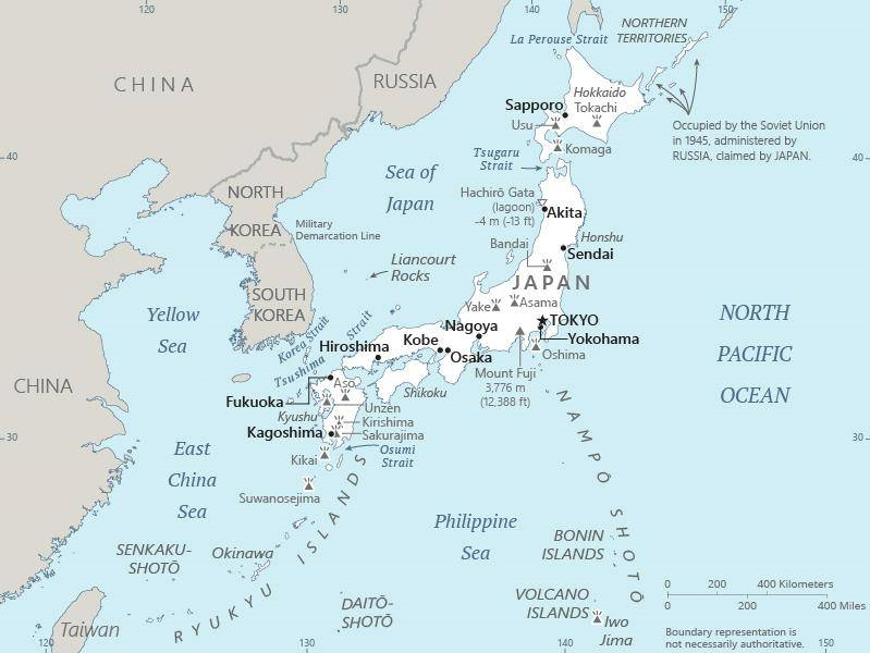 Map of Japan Color Coded by Region