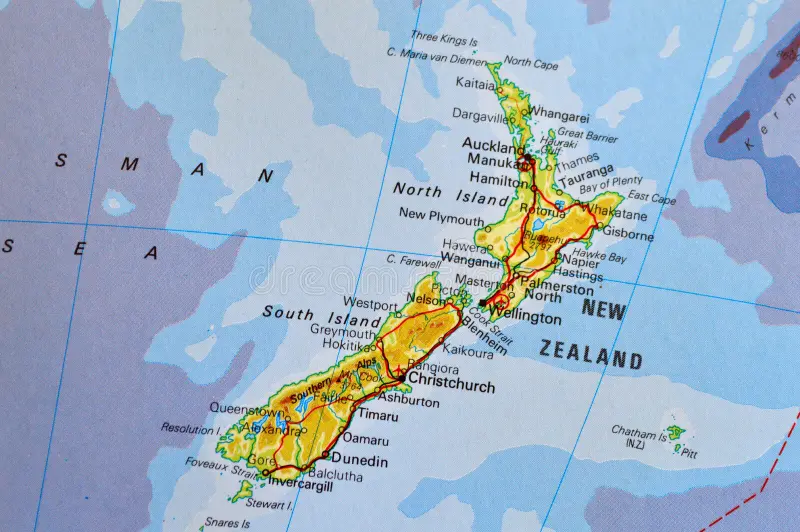 Map of New Zealand Color Coded by Region