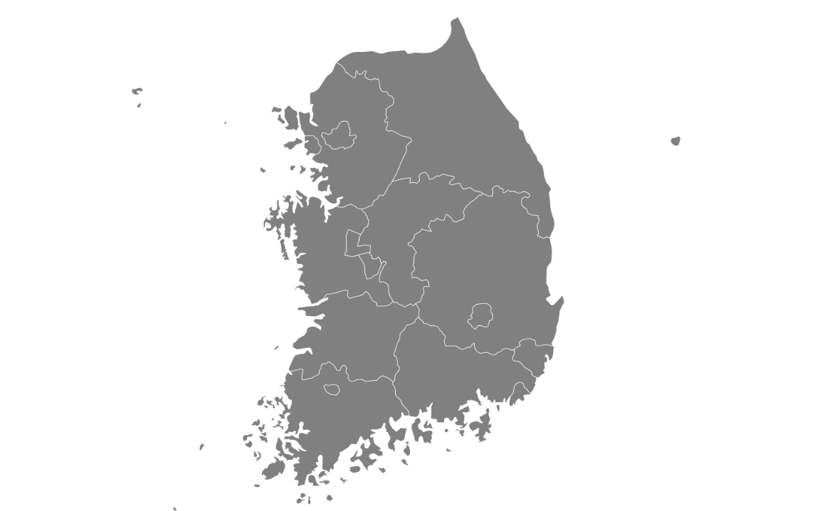 Map of South Korea Color Coded by Region